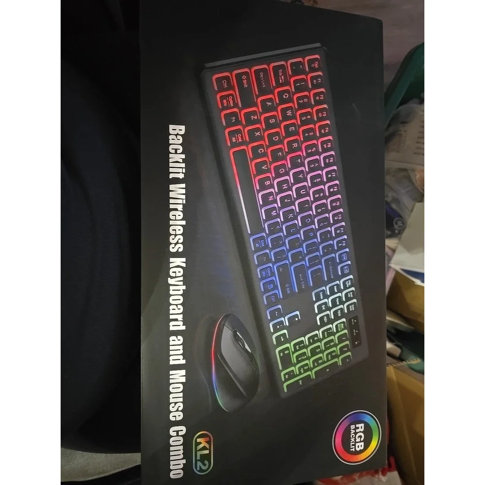 RGB Backlit KL2 Light up Rechargeable Wireless‎ Keyboard & Mouse Combo Set NIB